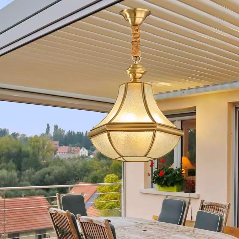 Outdoor Lighting Chandelier - Lustre extérieur étanche en cuivre massif,